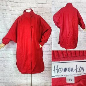 Sz S/M/L Vintage 1980s Red oversized batwing coat classic shirt hem rib cuffs